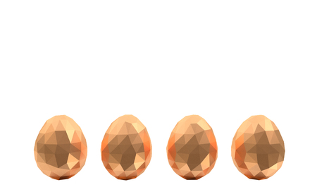 easter low poly polygonal golden eggs four white background no reflectionの写真素材