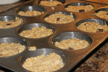 banana, walnut and chocolate chip muffinsの写真素材