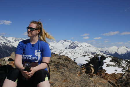 June 16 2018, Whistler Canada: a women at the peak of whistler mountain.