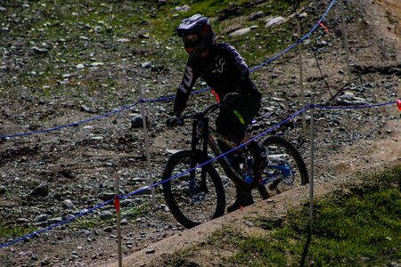 Whistler Canada, June 16 2018: editorial photo of a person riding their mountain bike on whistler mountain. The summer attracts many mountain bikersのeditorial素材