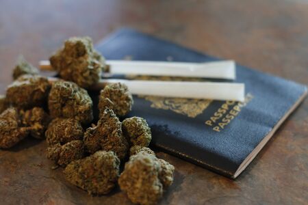 Canadian Flag With Assorted Marijuana Productsの写真素材