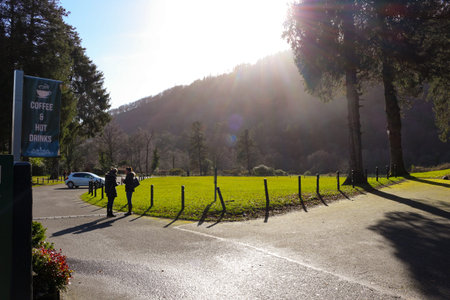Glendalough Ireland, February 19 2018: Editorial photo of the view from the coffee shop in the tourist area of Wicklow mountains.のeditorial素材