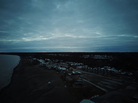 aerial view of the town of Port Stanley Ontario during a winter night
