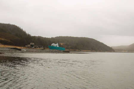 Sod church by Atlantic Ocean in Newfoundlandの写真素材