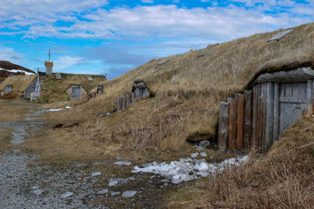 Sod church by Atlantic Ocean in Newfoundlandの写真素材
