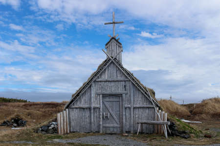 L'Anse aux Meadows - Viking's settlement, Newfoundland, Canadaの写真素材