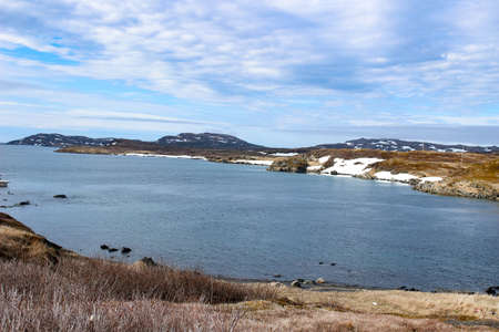 Sod church by Atlantic Ocean in Newfoundlandの写真素材
