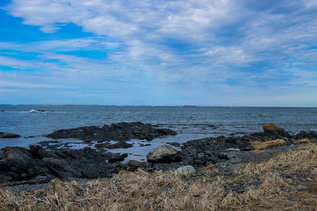 Sod church by Atlantic Ocean in Newfoundlandの写真素材