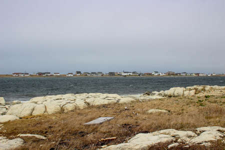 Sod church by Atlantic Ocean in Newfoundlandの写真素材