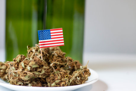 marijuana on a plate themed in americaの写真素材