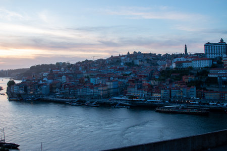 Panoramic view of Porto and Douro river at sunset, Portugalの写真素材