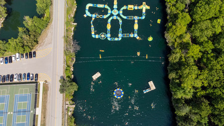 Aerial view of a swimming area in the park.の写真素材