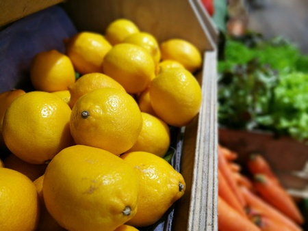 Lemon for sale in supermarketsの素材