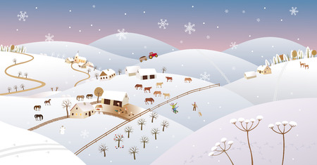 Winter landscape farmerのイラスト素材