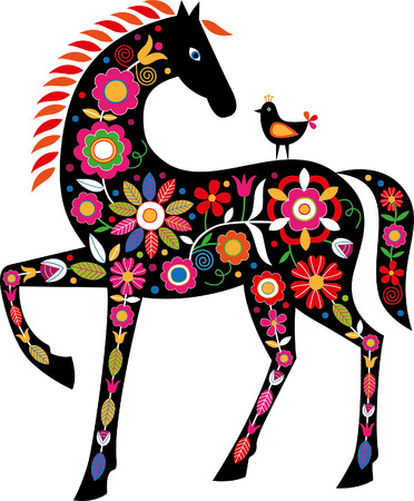 Horse with Slovak folk ornamentsのイラスト素材