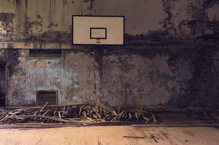 Abandoned Basketball Court in Ghost Town of Pripyatの写真素材