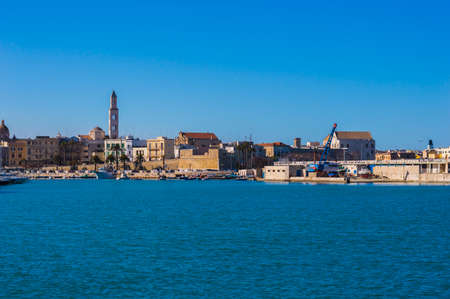 BARI, ITALY - FEBRUARY 20, 2020: Sea view of embankment and city panorama with cathedral of San Sabinoのeditorial素材