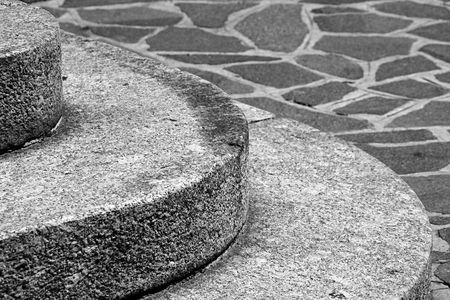 The black and white ancient flight of steps recalls the pastの写真素材