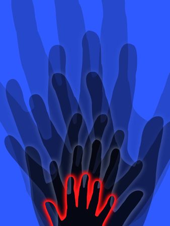 Several faded hands silhouettes asking helpの写真素材