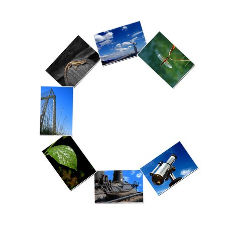 Alphabet letter made of collage photosの写真素材