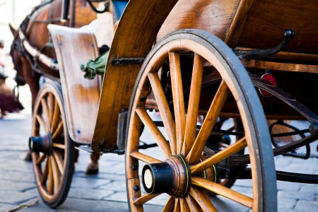 old wooden carriage with horseの写真素材