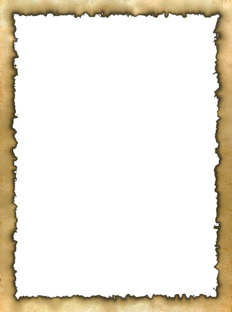 Frame made of an old yellow burned edges parchmentの写真素材