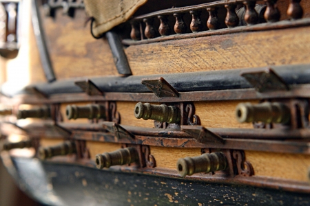Wooden model of and old sailing shipの写真素材