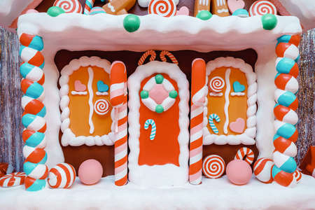 gingerbread house with candies and icingの写真素材