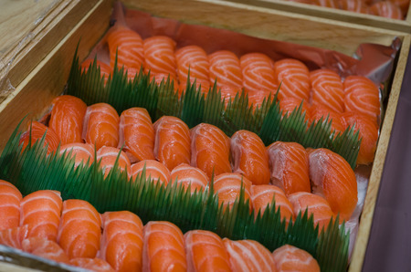 Japanese food - Sushi and Fresh salmon sushiの写真素材