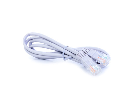 LAN cable with jack on white background