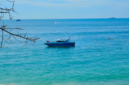 speedboat floating in the seaの写真素材
