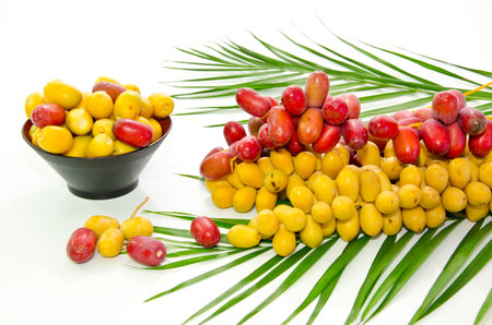 fresh date fruit on white backgroundの写真素材
