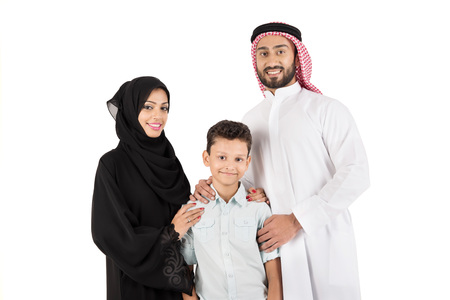 Arab muslim family on white backgroundの写真素材