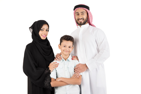 Arab muslim family on white backgroundの写真素材