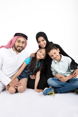 Arab muslim family on white backgroundの写真素材