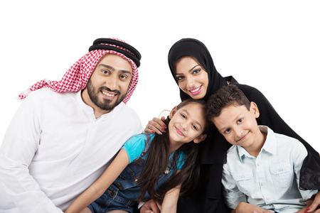Arab muslim family on white backgroundの写真素材