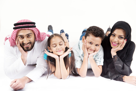 Arab muslim family on white backgroundの写真素材
