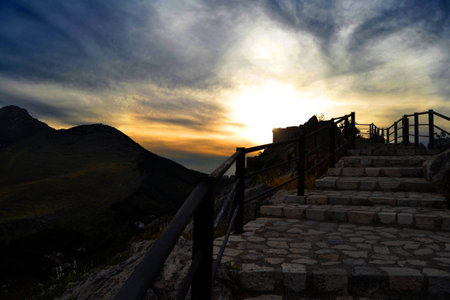 a mountain road at duskの写真素材