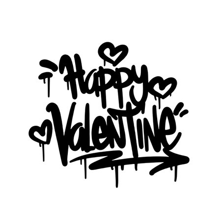 happy valentine word street art graffiti tagging vector weedのイラスト素材