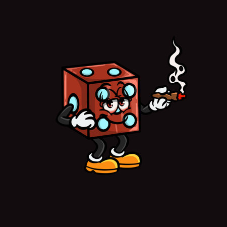 Cartoon dice with smoking cigar. Vector illustration of a funny character.のイラスト素材