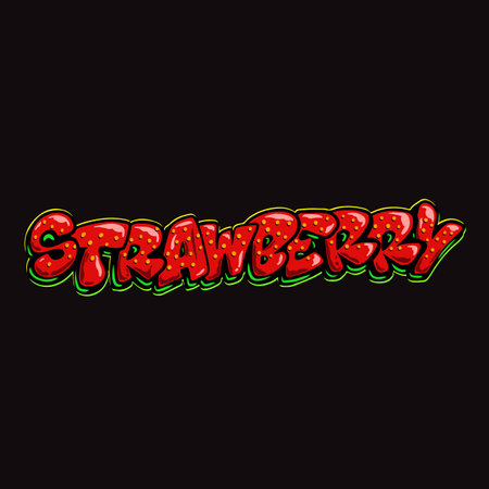 Strawberry lettering. Vector illustration on a black background.のイラスト素材