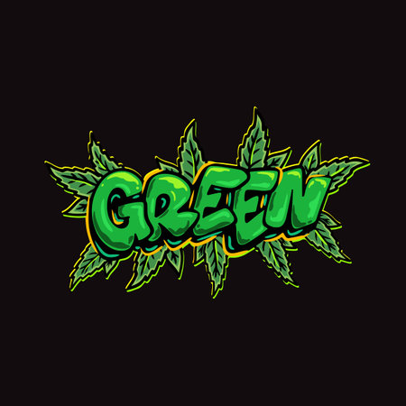 Green fresh marijuana leaf. Cannabis logo. Vector illustration on black background.のイラスト素材