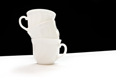coffee cups on black and white backgroundの写真素材