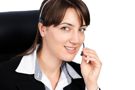 Pretty business customer service woman with headsetの写真素材