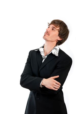 Portrait of proud businessman is isolated against white backgroundの写真素材