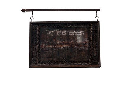 Old wooden signboard on isolate white backgroundの写真素材