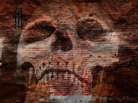 Halloween image of scary skull on grunge wallの写真素材