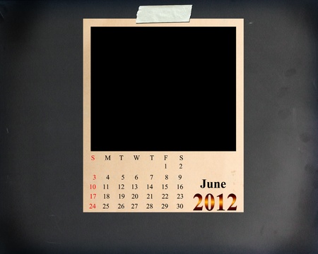 Calendar 2012 June, Blank Photo on Blackboard Background の写真素材
