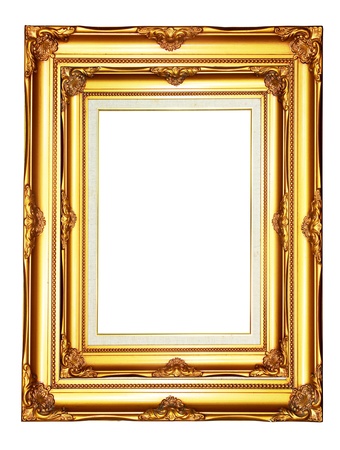 Vintage gold wood photo frame on white backgroundの写真素材