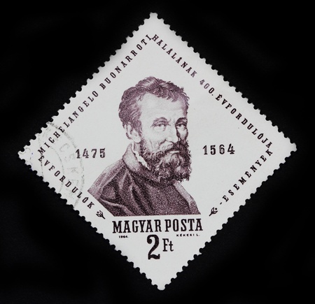 HUNGARY - CIRCA 1964  Stamp printed by Hungary, shows image of Michelangelo, circa 1964 の写真素材
